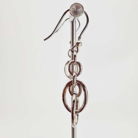 VTG Solid Sterling Silver 925 Oval Round Link Dangle Earrings 1.75" Length - Picture 3 of 11